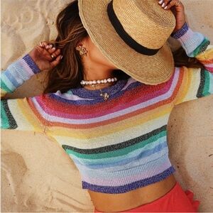 Revolve Lovers + Friends Believe Rainbow Knit Top Sweater Multicolor Size XS